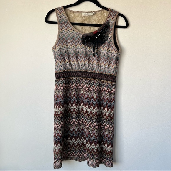 Grifflin Paris Knit Lace Sleeveless Dress Sheath Multicolor Size Medium - Picture 1 of 8